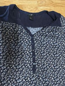 H&amp;M Floral Print Top - Navy Blue