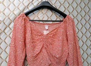 New With Tag Korean Ruffled Crop Peach Too