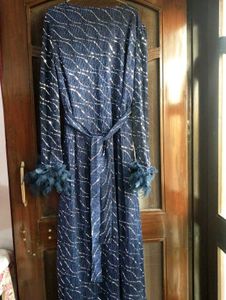 SAVANA Blue Feather Cuff Dress