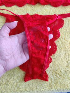 Red See-through Women Bra Set