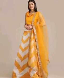 Yellow Free Size Lehenga With Unstitched Choli