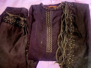 INDO ERA Brown Mirror Design Kurti Set