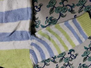 Cute Bunny and blue green striped sweater