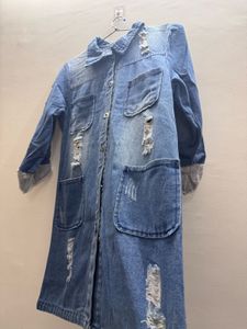 Distressed Denim Duster Jacket