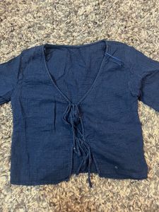 Blue Tie-Front Top