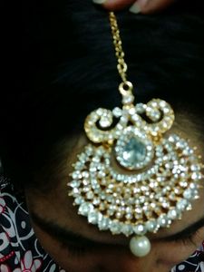 Heavy Long Stones Earings And Maangtika Set New