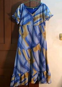 Stylish Blue Patterned Maxi Dress