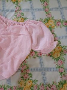 Pink Ruched Crop Top with Puffed sleeves🌷