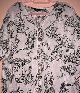 Tiger Print Button Down Top