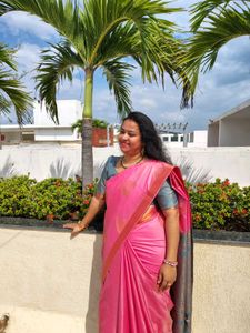 Elegant Pink Saree with designer puff sleeves blou