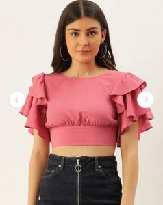 Pink Ruffle Sleeve Crop Top
