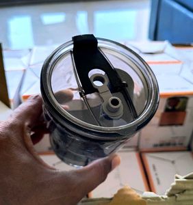 Stylish 400ml Glass Mug with Straw - Black Sleeve