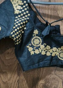 Black Festive Blouse With Gold Embroidery