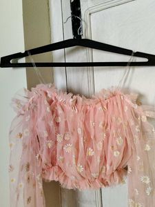 Pink Daisy Mesh Top