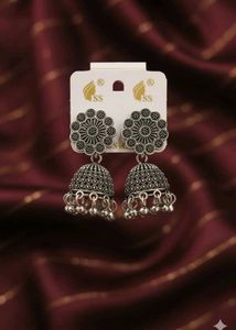 Floral Oxidized Jhumka Earrings for Women