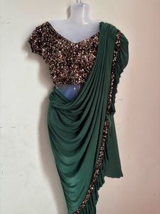 Emerald Green Sequin Sari Gown