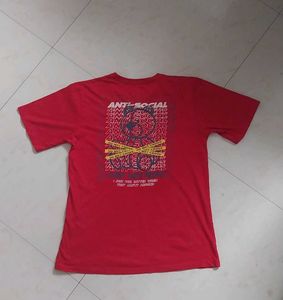 RED PRINTED COTTON OVERSIZED SHIRT