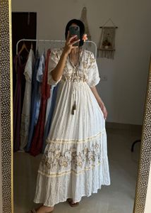 Ruffled Tiered detail BOHO Maxi with gold thread