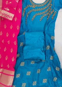 Elegant Blue Embroidered Ethnic Gown