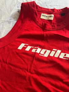 Red 'Fragile' Graphic Tank Top