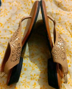 Bata Beige Laser Cut Sandals