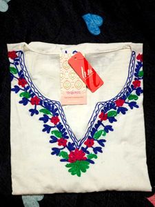 Pure Cotton White Embroidered Kurta