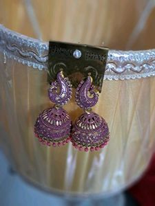 pink Jhumka Earrings
