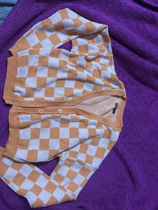 Checkered Knit Cardigan