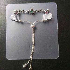 Pure Silver Antique Oxidised Pink&amp;Green CZ Bracele