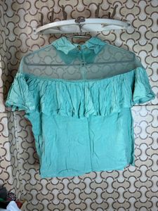 Aqua Ruffle Sheer Top