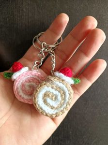 Handmade Crochet Cute Cake Rolls Keychain