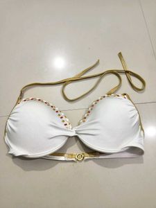Victoria&#39;s Secret White Embellished Bikini Top
