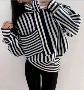 Y2k Striped Zip-up Stylish Knit Sweater 💙
