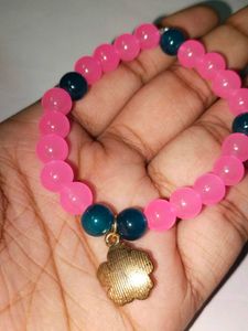 Pink Flower Charm Glass Beads Bracelet