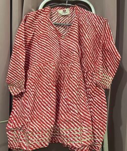 Red & White Striped Jaipur kurti