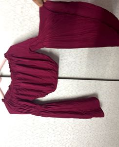 Maroon Off-Shoulder Bell Sleeve Crop Top