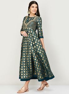 Women Printed Keyhole Neck Fit and Flare Dress