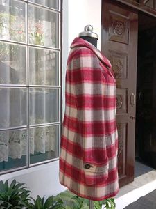Red Plaid Wool Blend Coat