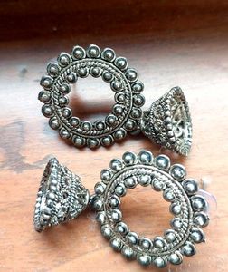 Oxidized Silver Circular Statement Earrings