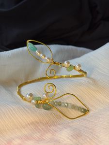 Gold Tone Leaf Arm Cuff Bracelet