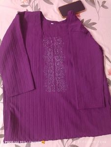 Purple Embroidered Popcorn Kurthi