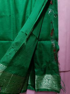 Emerald Green Silk Blend Fabric with Silver Border