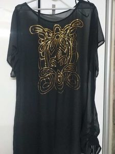 Glamorous Sheer Black Top with Gold Embroidery