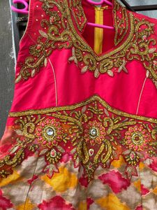 Pink &amp; Yellow Embellished Anarkali Dress