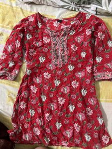 red floral printed short kurta