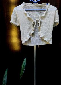 Ruffle Trim Knit Tie Front Top