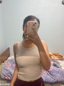 Khaki Solid Regular Fit Sleeveless Top