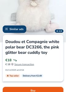 Doudou et Compagnie white polar bear DC3266, the p