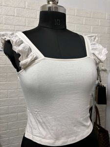 White Ruffle Sleeve Crop Top