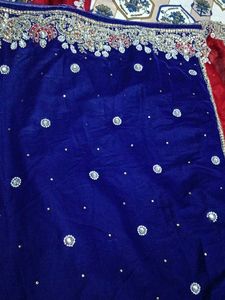 Red Navy Embroidered Sari